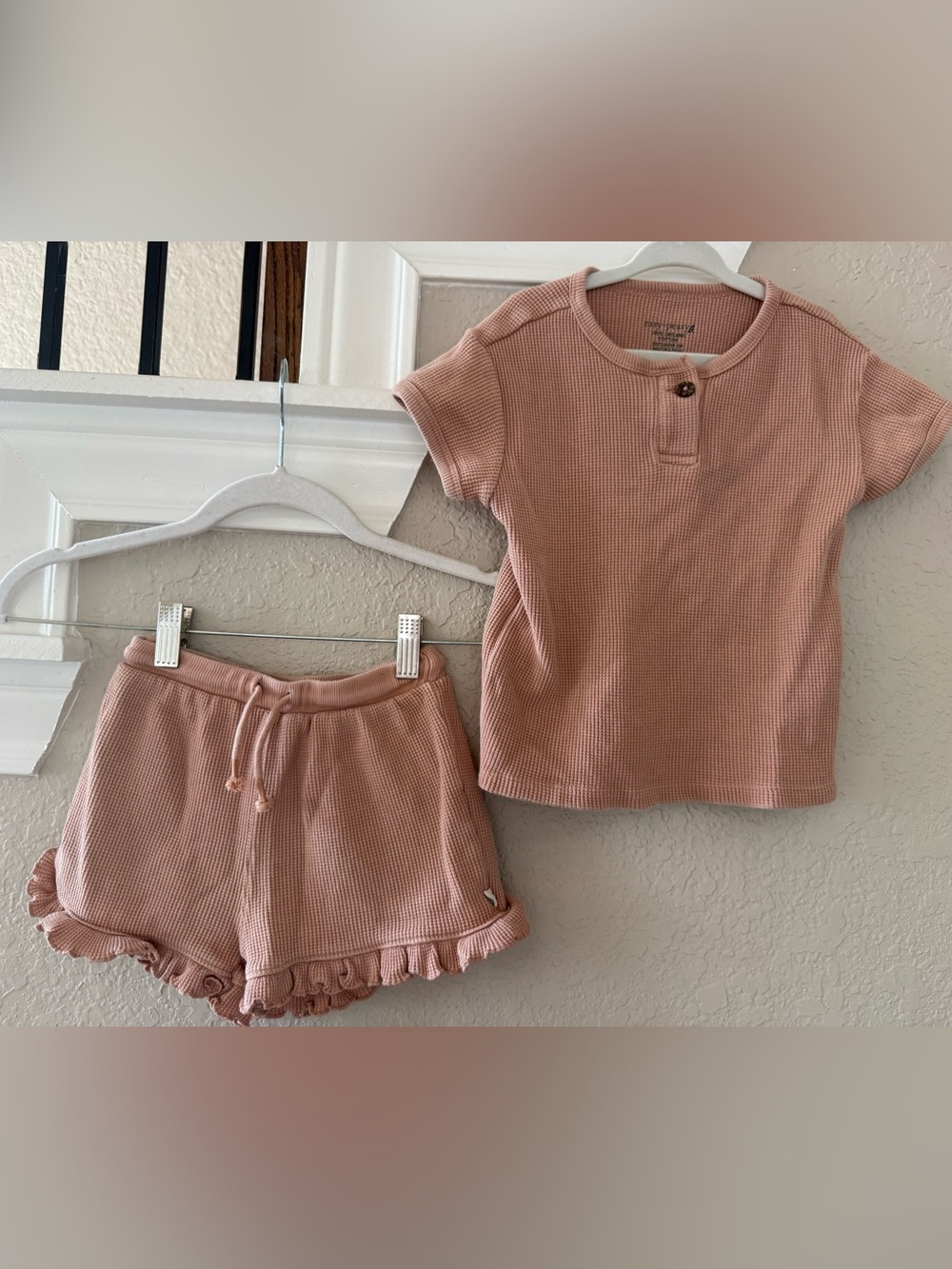 Girls Waffle Knit Two-Piece Set in Dusty Rose (4T)